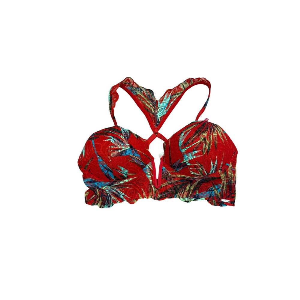 Victoria’s Secret PINK Red Tropical Print Lace Racerback Bralette — Small